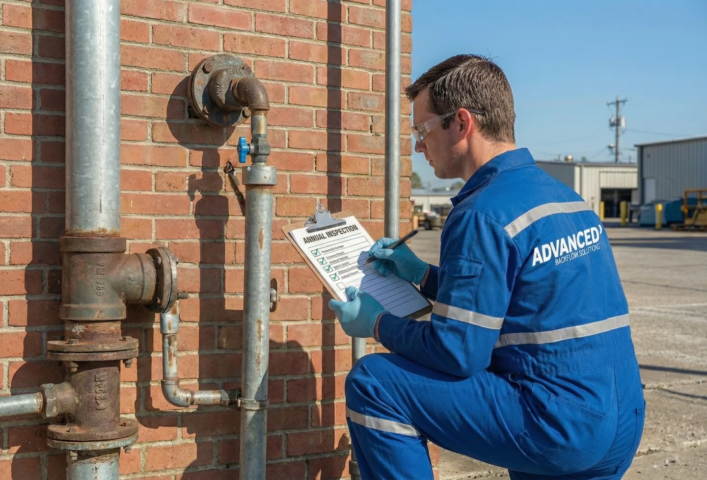 Certified technician performing backflow testing